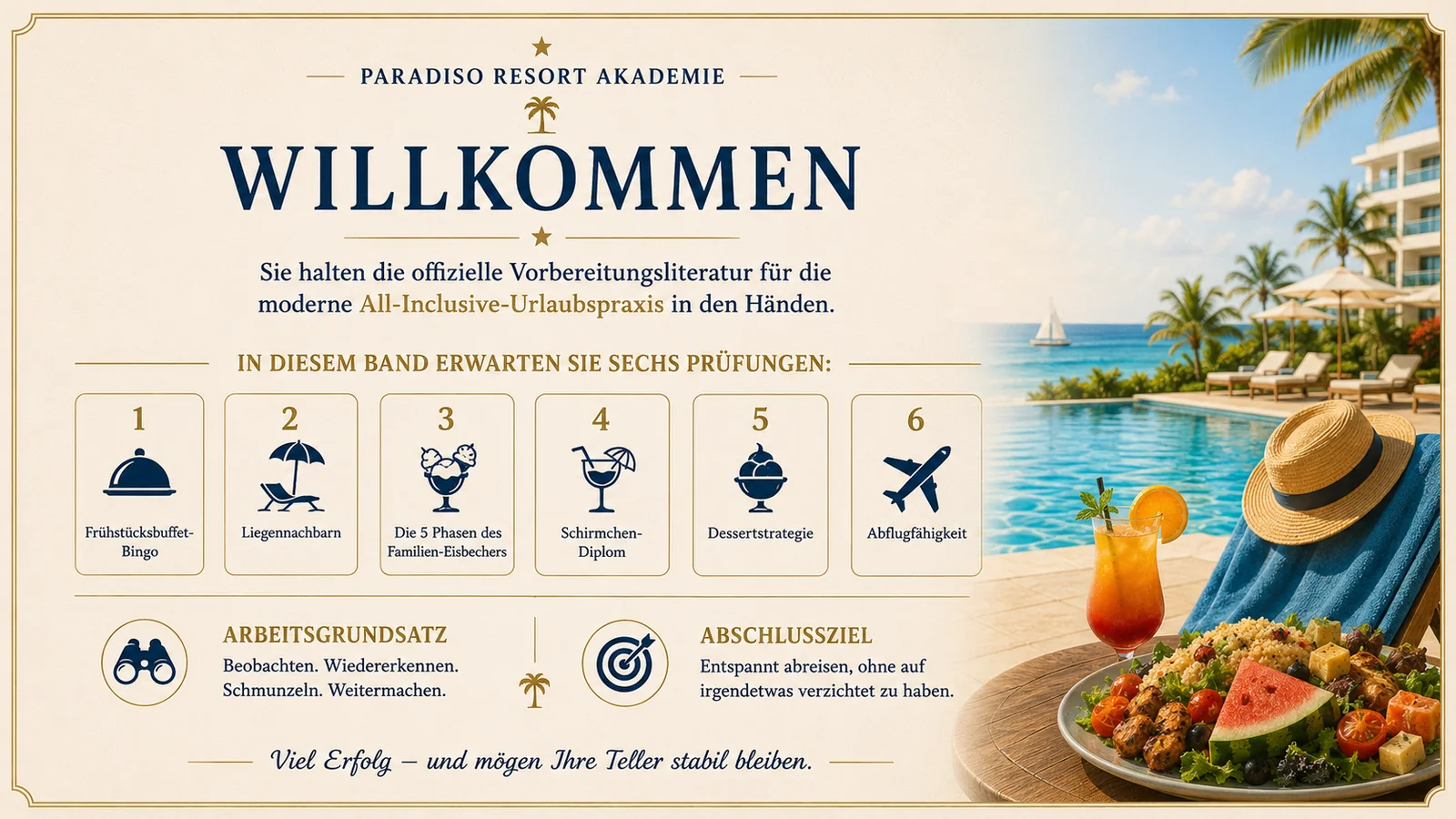 Willkommensseite mit den sechs Prüfungen